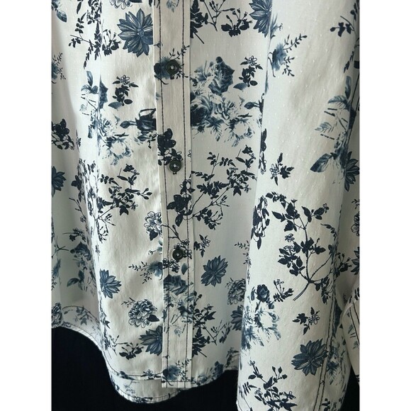 Eighth Avenue Mens White Small Blue Floral Long Sleeve Button Down - Picture 9 of 13